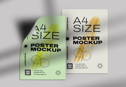 Sheet of 2 Paper on White Background Poster Mockup