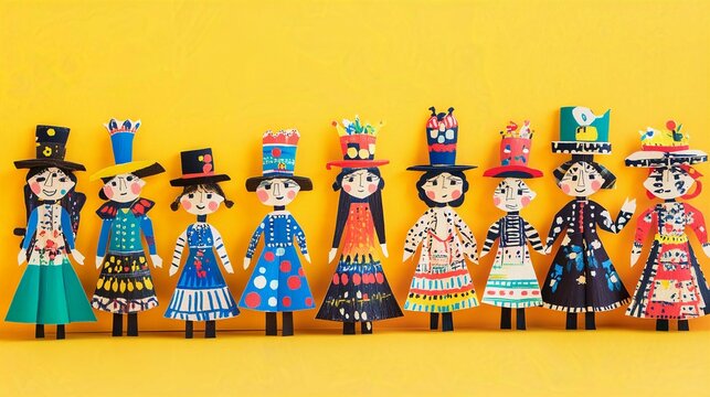 Colorful Paper Dolls: Traditional Mexican Folk Art in Festive Attire - Vibrant, Handcrafted Figurines Celebrating Cultural Diversity with Whimsical Designs and Unique Patterns