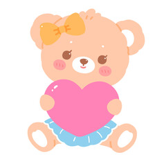 Cute bear holding heart shape decoration cartoon illustration