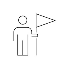 Man with flag line icon. Leadership concept