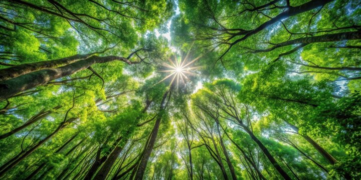 Dense forest canopy with sunlight filtering through, greenery, forest,  greenery