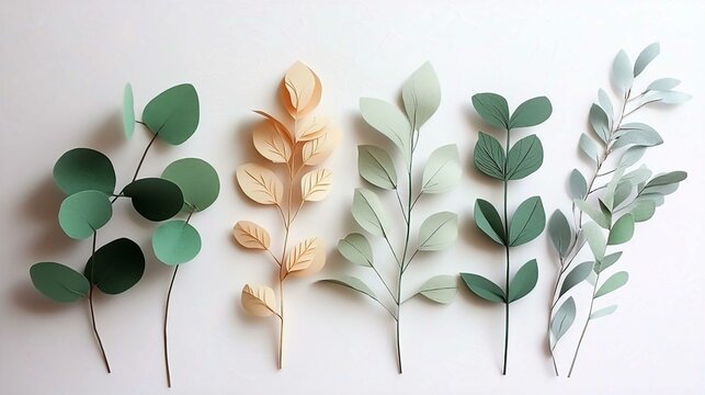 Eco-Friendly Paper Leaves: Nature-Inspired Botanical Decor and Green Foliage for Minimalist Design with Handmade Paper Plants, Pastel Tones, and Creative Home Interior Accents