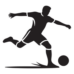 black vector of soccer player silhouette in dynamic movement, minimalist logo style Vector Black silhouettes. with white background