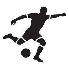 black vector of soccer player silhouette in dynamic movement, minimalist logo style Vector Black silhouettes. with white background