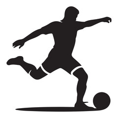 black vector of soccer player silhouette in dynamic movement, minimalist logo style Vector Black silhouettes. with white background