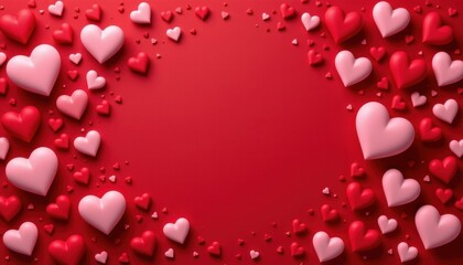 Obraz premium a romantic red background with various sizes of hearts scattered around, creating a cheerful and festive atmosphere perfect for valentine's day celebrations.