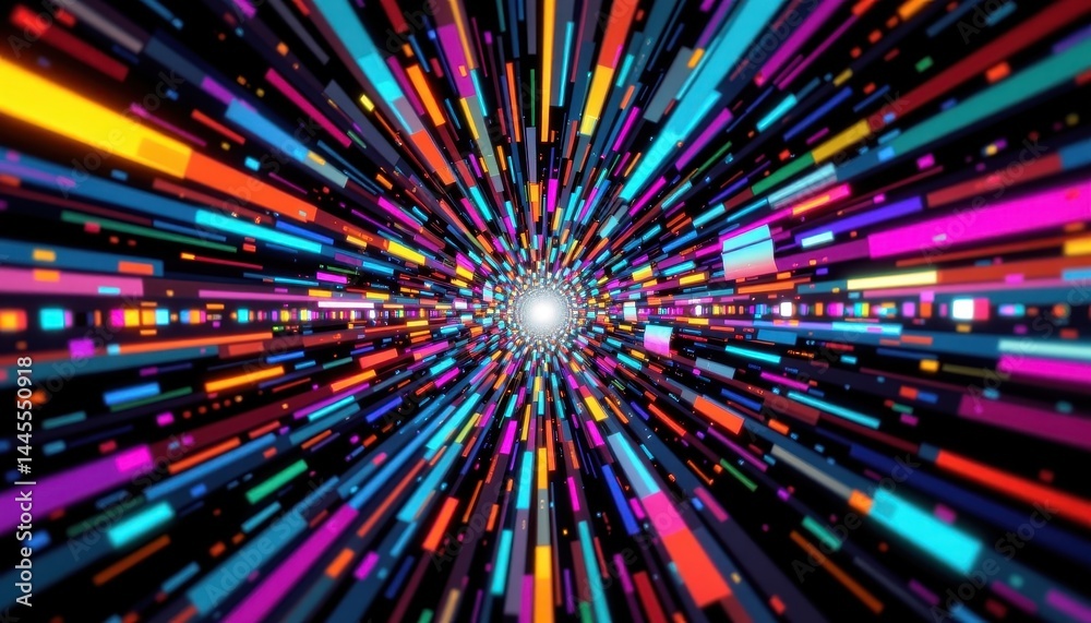 Poster a dynamic visual disturbance that creates a mesmerizing display of fragmented colors, distorted patt