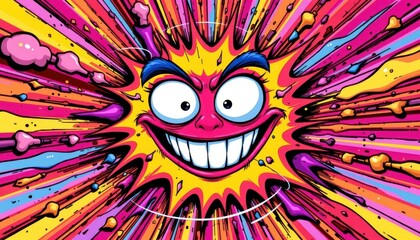Naklejka premium the pink cartoon comics explosion features a vibrant and dynamic clash of colors, with bold outlines and exaggerated expressions that convey a sense of excitement and chaos.