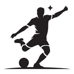black vector of soccer player silhouette in dynamic movement, minimalist logo style Vector Black silhouettes. with white background