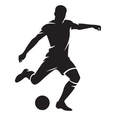 black vector of soccer player silhouette in dynamic movement, minimalist logo style Vector Black silhouettes. with white background