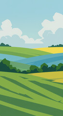 Fototapeta premium Gentle Rolling Fields in Simplified Color Blocks for Phone Wallpaper. Generative AI
