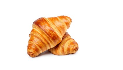 Delicious Golden Croissants Stacked Freshly Baked on White Background