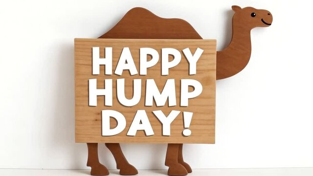 Cartoon camel holding sign with happy hump day message