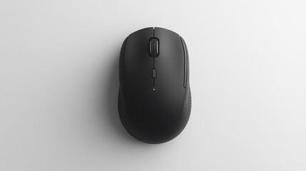 Flat-lay top view of a wireless computer mouse placed on a white surface