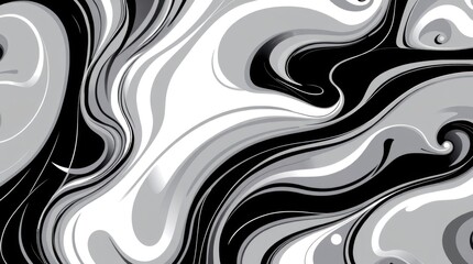 Fototapeta premium Abstract grayscale swirls, fluid paint design with dynamic black, white, and gray marble-like texture