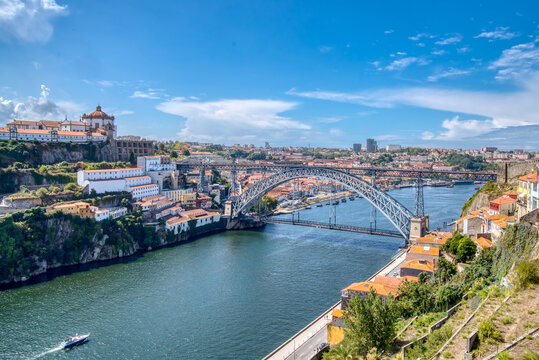 Skyline of Porto, Portugal overlooking the Dom Lius I bridge