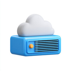 Cartoon cloud hosting system icon in plastic style, featuring blue base and white cloud on top, evokes playful and modern feel