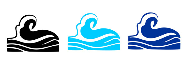 Ocean waves collection. Sea storm wave isolated. Waves, water elements set. Nature wave water storm linear style illustration