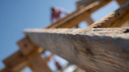 Blurred view of person climbing wooden outdoor obstacle course