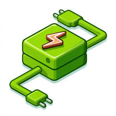 Obraz premium Green energy icon with electric plugs and lightning bolt symbol, representing power and technology