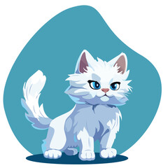 White Cat Illustration with Playful Expression