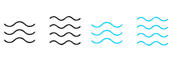 Ocean waves collection. Sea storm wave isolated. Waves, water elements set. Nature wave water storm linear style illustration