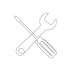 Continuous line drawing of Screwdriver on transparent background.