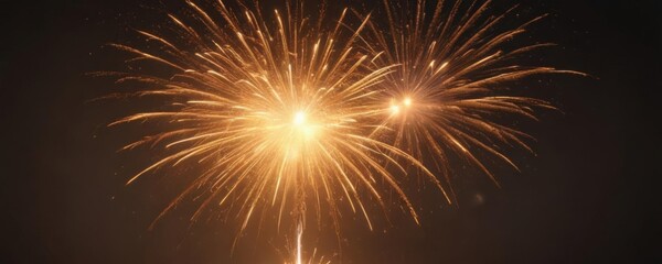 Naklejka premium Golden firework burst, wide angle, vibrant hues, fiery embers , energy, flame