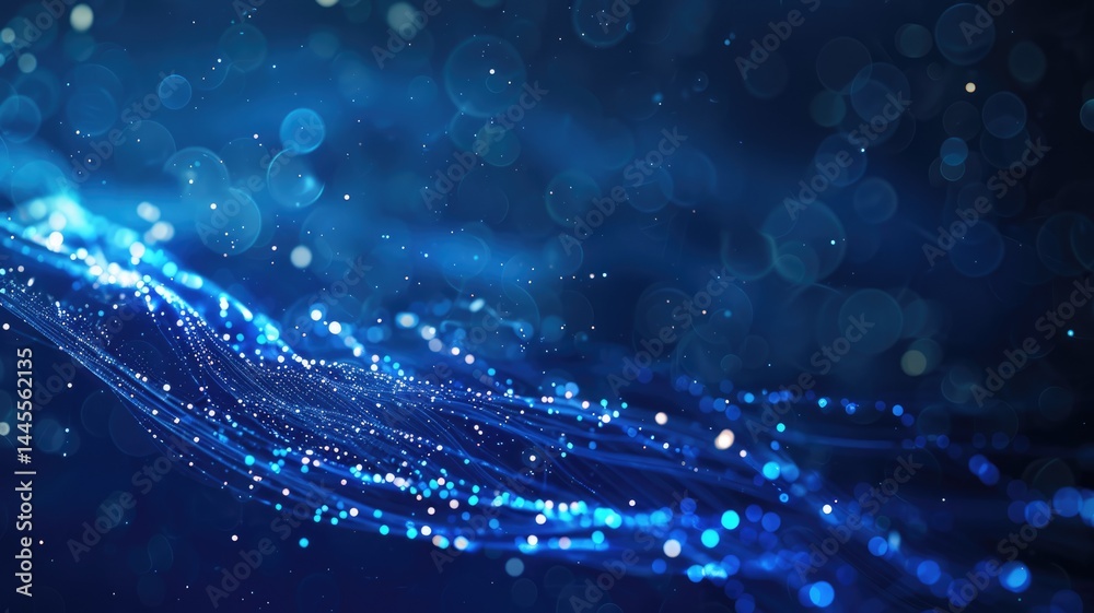 Poster abstract picture micro light sparkling particle represent data flow vivid flowing wave with high tec