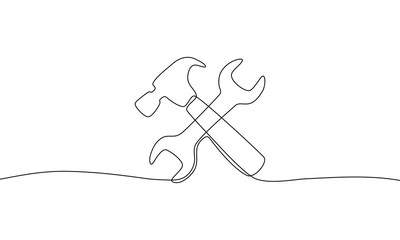 Continuous line drawing of Screwdriver on transparent background.