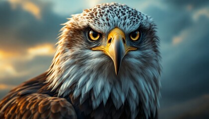 Obraz premium Eagle Portrait Staring Fiercely with Dramatic Sky in the Background