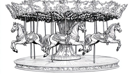 Vintage carousel, intricate design of horses and ornate structure