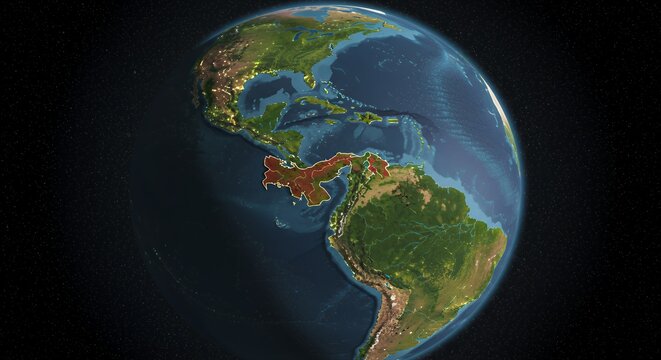 Earth Globe View Highlighting South America and Central America Region - Powered by Adobe
