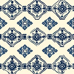 Elegant Vintage Pattern with Geometric Shapes in Deep Blue and White