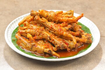 Ceker Mercon. Spicy Chicken Feed are a spicy dish made from chicken feet cooked with spicy spices