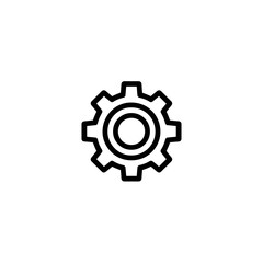 Obraz premium Bold black outline gear icon on white background, concept for engineering, mechanics, technology, and industrial design
