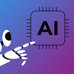 Artificial intelligence concept. Quantum computing futuristic design. Ai robot and Chip. Flat vector illustration.