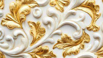 Detailed floral stucco with gold accents and intricate swirling patterns
