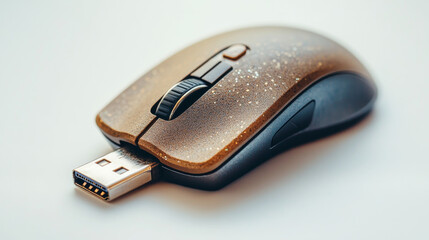 Horizontal image of a computer mouse with USB drive, isolated on white