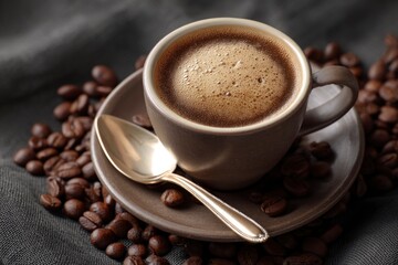 Fototapeta premium Coffee Cup with Beans and Spoon