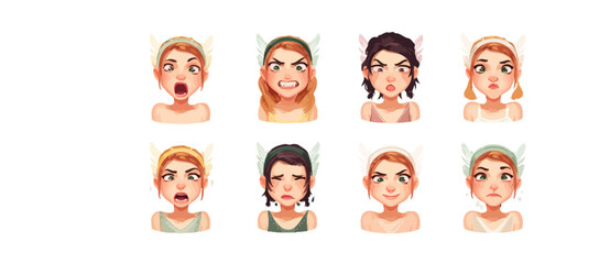 A set of expressive character faces for a Fairy, showcasing different emotions: happy, angry, surprised, sad, mischievous, and neutral.