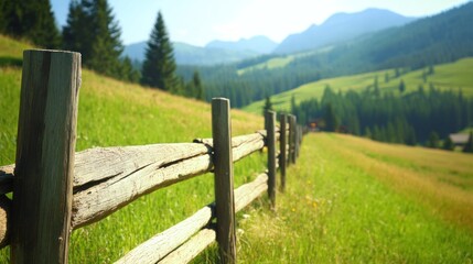 Fototapeta premium Wooden fence mountain landscape