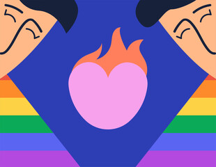 Love between LGBT+ couple. Two guys in love. Flat vector illustration.