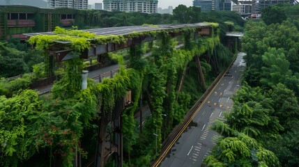 vines pedestrian bridge covered in solar panels and flowering Smart
