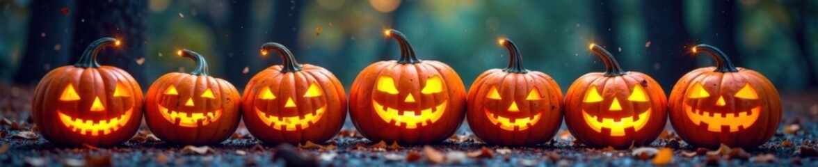 Colorful pumpkins with creative Halloween typography in a background, art, halloween,