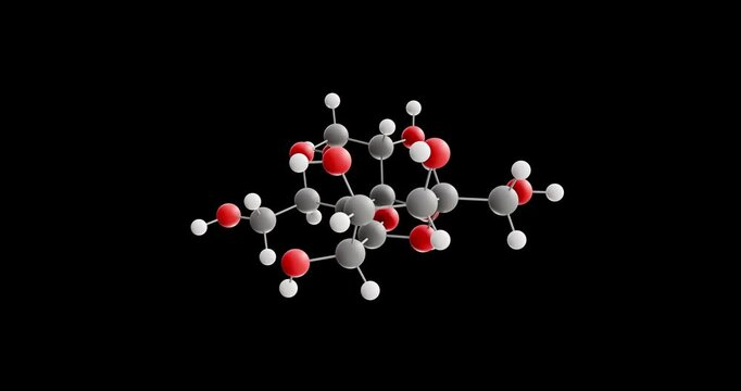 Cellulose molecule, rotating 3D model of e460, looped video on a black background