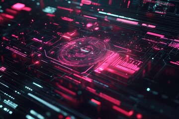 Fototapeta premium Futuristic digital interface with hologram and AI network for virtual communication. AI generated illustration.