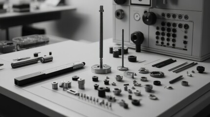 Precision parts on a lab table