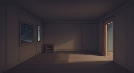 Empty Room Interior with Window View and Wooden Floor