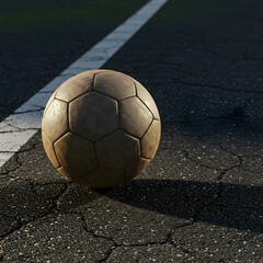 Vintage Soccer Ball on Asphalt: Worn, Old, Football Image